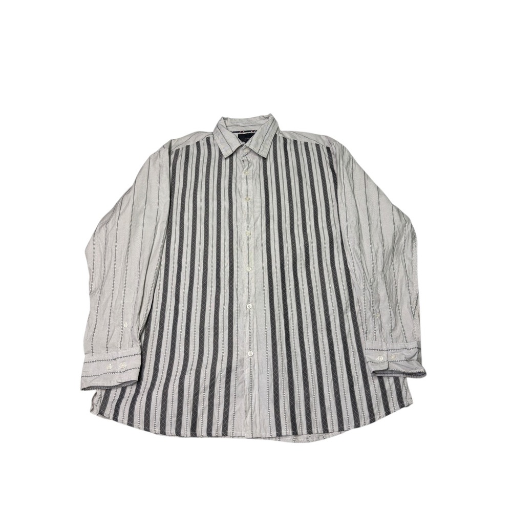 Phat Farm Mens 2XL Long Sleeve Button Up Shirt Gray Black Stripe Casual Dress